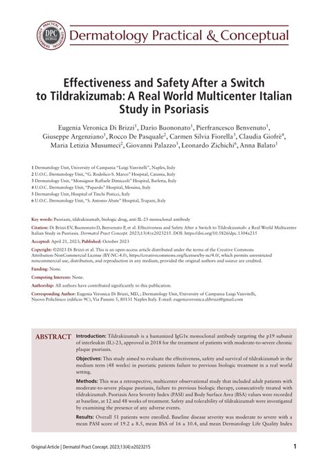 Effectiveness and Safety After a Switch to Tildrakizumab: A.